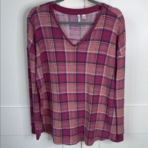 Cato Plaid V-Neck Long Sleeve Top